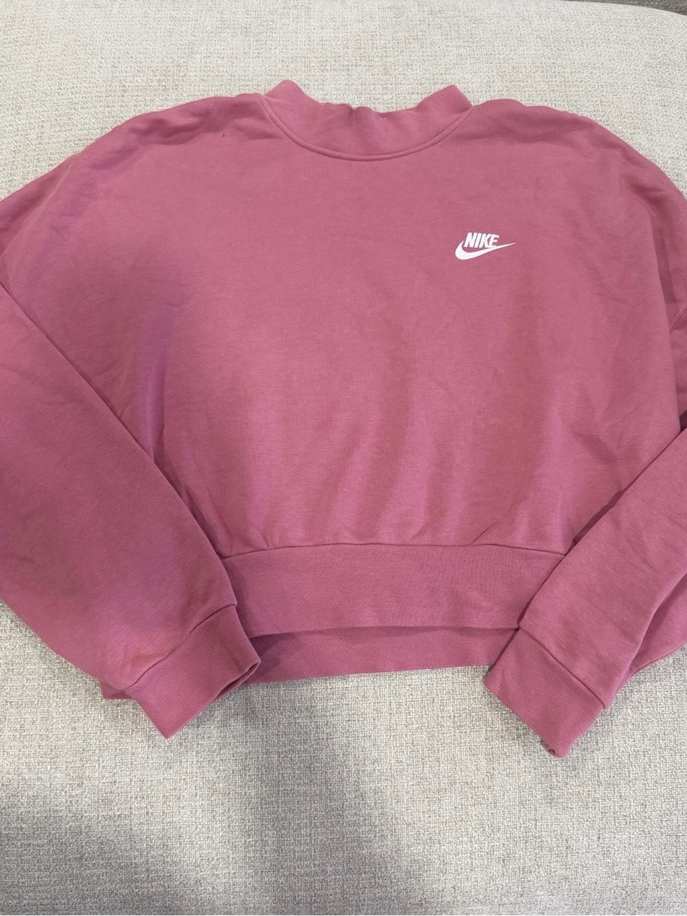Nike Women's Mauve pink Cropped Crew Sweatshirt with White Swoosh